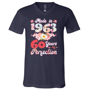 Flower Floral Made In 1963 60 Years Of Perfection V-Neck T-Shirt