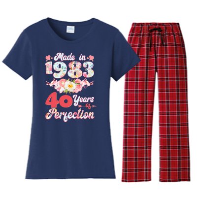 Flower Floral Made In 1983 40 Years Of Perfection Women's Flannel Pajama Set