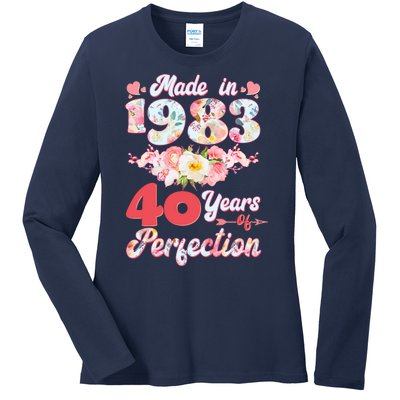 Flower Floral Made In 1983 40 Years Of Perfection Ladies Long Sleeve Shirt