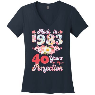 Flower Floral Made In 1983 40 Years Of Perfection Women's V-Neck T-Shirt