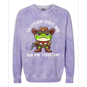 Funny Frog Meme Gluten Got Me Darn Tootin Gluten Free Diet Colorblast Crewneck Sweatshirt