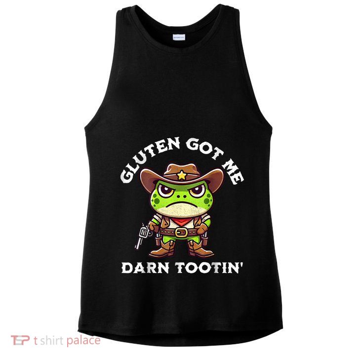 Funny Frog Meme Gluten Got Me Darn Tootin Gluten Free Diet Ladies PosiCharge Tri-Blend Wicking Tank