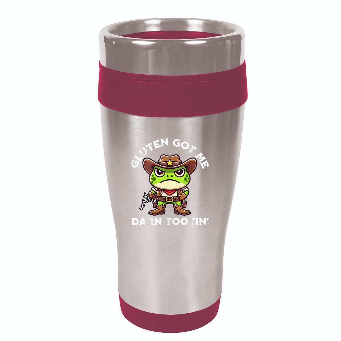 Funny Frog Meme Gluten Got Me Darn Tootin Gluten Free Diet 16oz Travel Tumbler