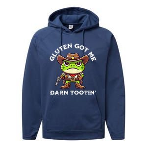 Funny Frog Meme Gluten Got Me Darn Tootin Gluten Free Diet Performance Fleece Hoodie