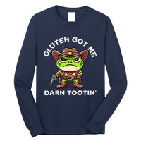 Funny Frog Meme Gluten Got Me Darn Tootin Gluten Free Diet Long Sleeve Shirt