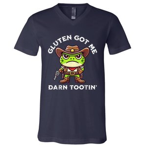 Funny Frog Meme Gluten Got Me Darn Tootin Gluten Free Diet V-Neck T-Shirt