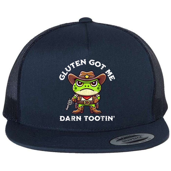 Funny Frog Meme Gluten Got Me Darn Tootin Gluten Free Diet Flat Bill Trucker Hat