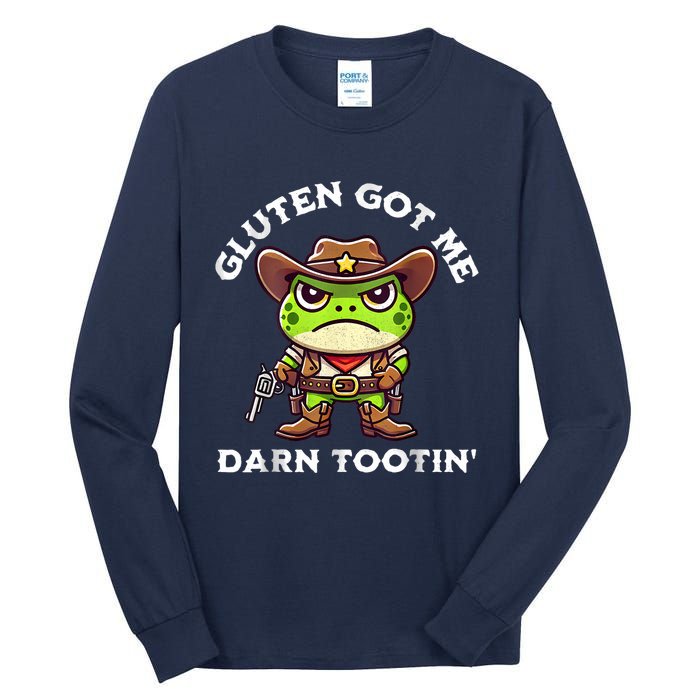 Funny Frog Meme Gluten Got Me Darn Tootin Gluten Free Diet Tall Long Sleeve T-Shirt