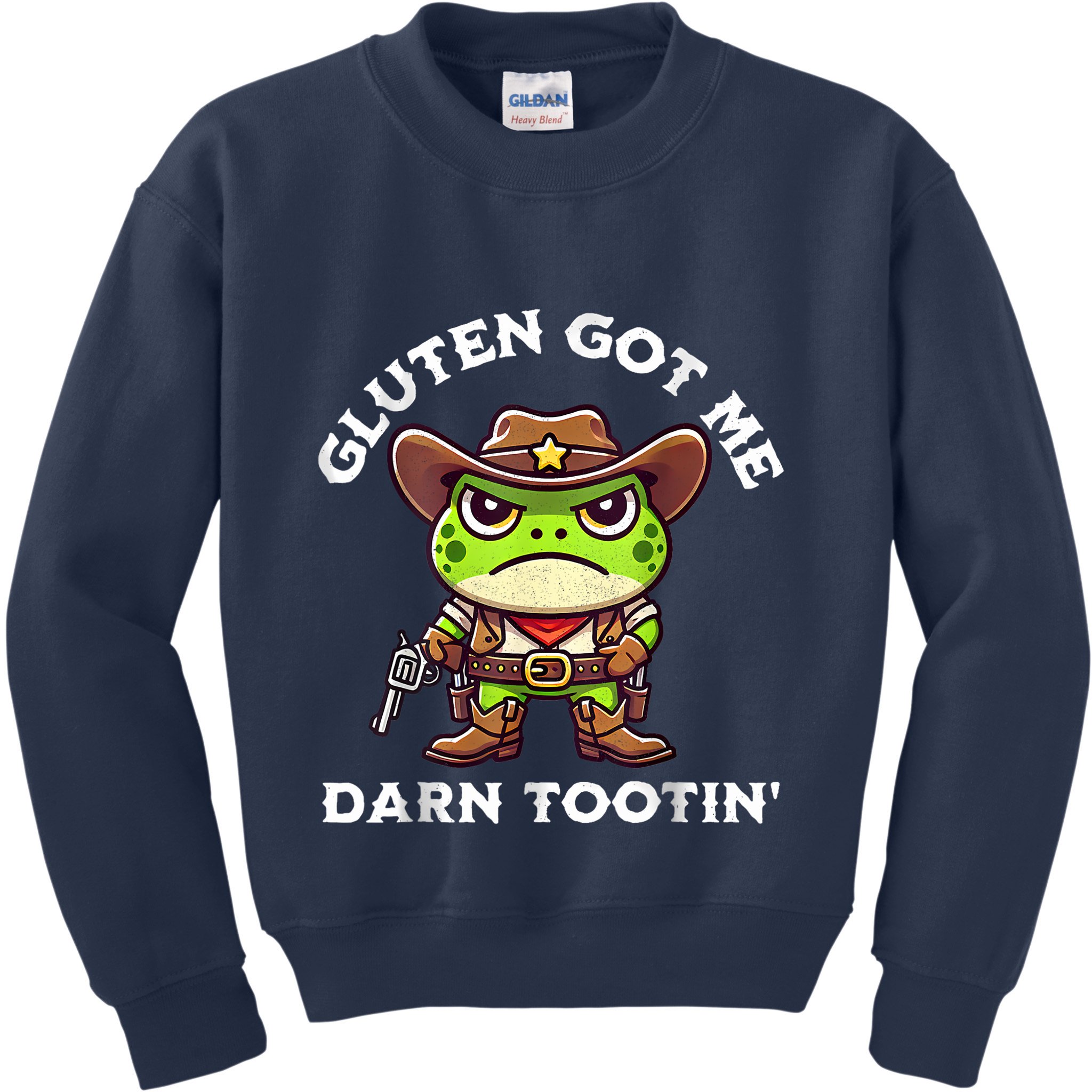Funny Frog Meme Gluten Got Me Darn Tootin Gluten Free Diet Kids Sweatshirt