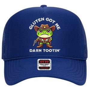 Funny Frog Meme Gluten Got Me Darn Tootin Gluten Free Diet High Crown Mesh Back Trucker Hat