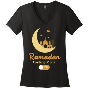 Funny Fasting Mode Ramadan On Cool Islamic Fasting For Women's V-Neck T-Shirt