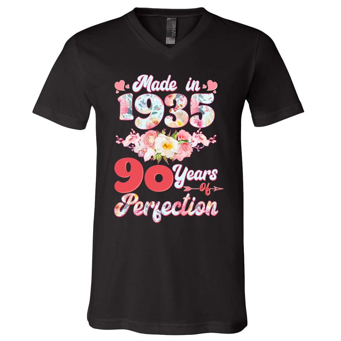 Flower Floral Made In 1935 90 Years Of Perfection V-Neck T-Shirt