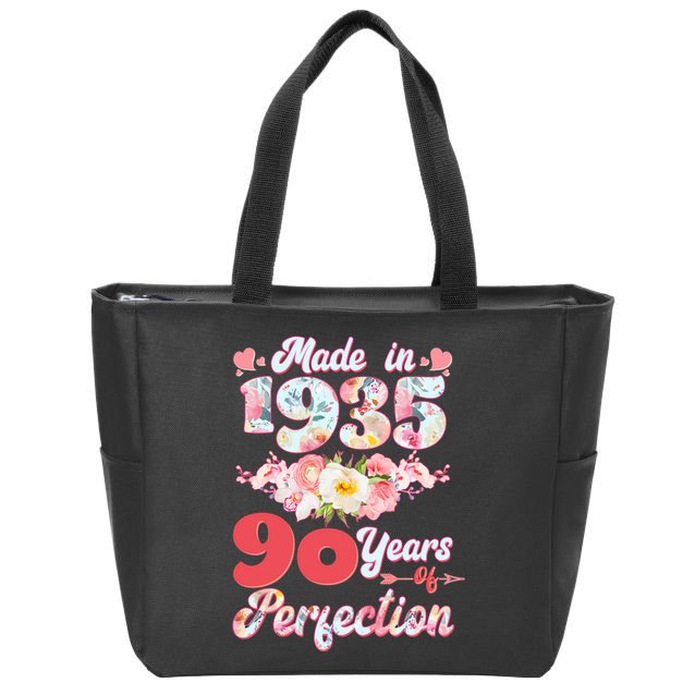 Flower Floral Made In 1935 90 Years Of Perfection Zip Tote Bag