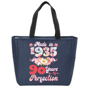 Flower Floral Made In 1935 90 Years Of Perfection Zip Tote Bag