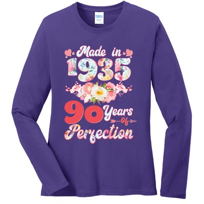 Flower Floral Made In 1935 90 Years Of Perfection Ladies Long Sleeve Shirt