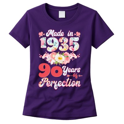 Flower Floral Made In 1935 90 Years Of Perfection Womens T-Shirt