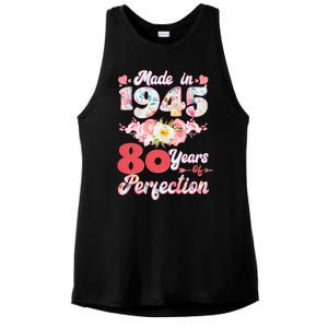 Flower Floral Made In 1945 80 Years Of Perfection Ladies PosiCharge Tri-Blend Wicking Tank