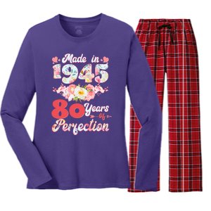 Flower Floral Made In 1945 80 Years Of Perfection Women's Long Sleeve Flannel Pajama Set 