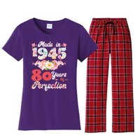 Flower Floral Made In 1945 80 Years Of Perfection Women's Flannel Pajama Set