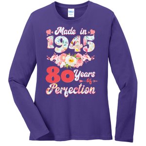 Flower Floral Made In 1945 80 Years Of Perfection Ladies Long Sleeve Shirt