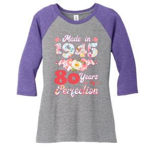 Flower Floral Made In 1945 80 Years Of Perfection Women's Tri-Blend 3/4-Sleeve Raglan Shirt