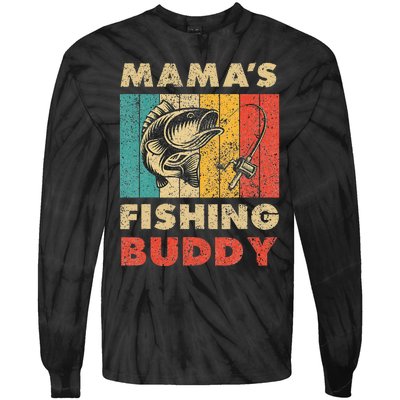 Funny Fishing Mama's Fishing Buddy Vintage Fishing Tie-Dye Long Sleeve Shirt