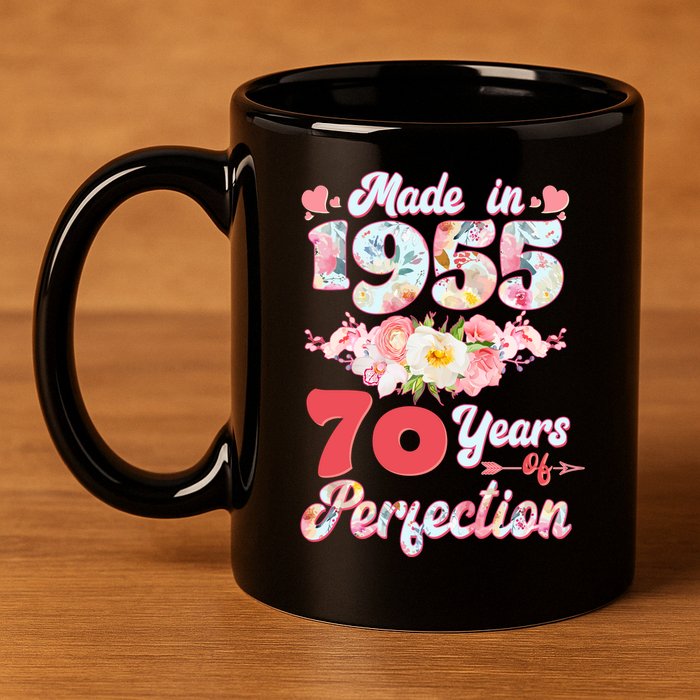 Flower Floral Made In 1955 70 Years Of Perfection 11oz C Handle Ceramic Mug