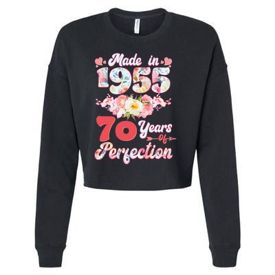 Flower Floral Made In 1955 70 Years Of Perfection Cropped Pullover Crew