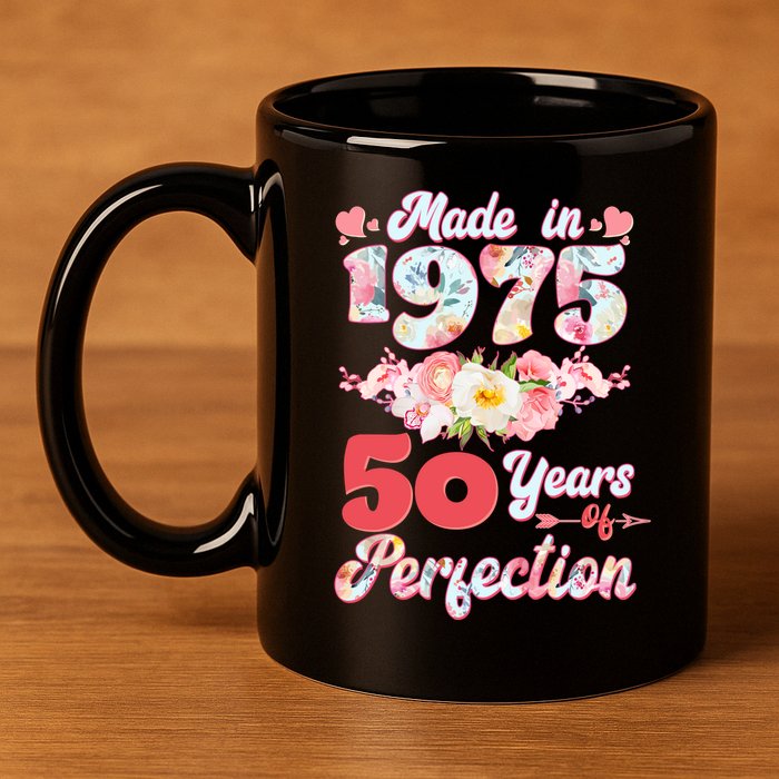 Flower Floral Made In 1975 50 Years Of Perfection 11oz C Handle Ceramic Mug