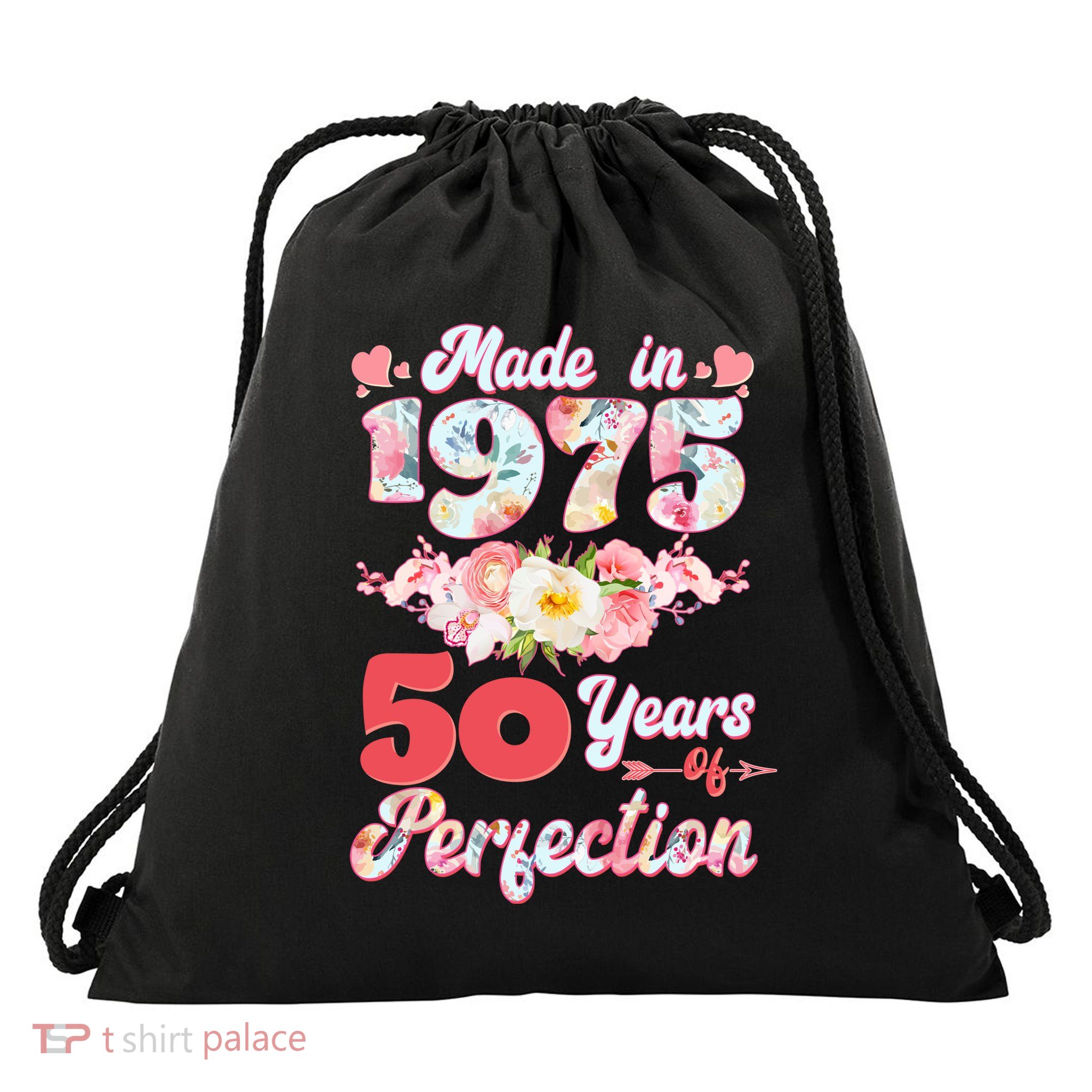 Flower Floral Made In 1975 50 Years Of Perfection Drawstring Bag