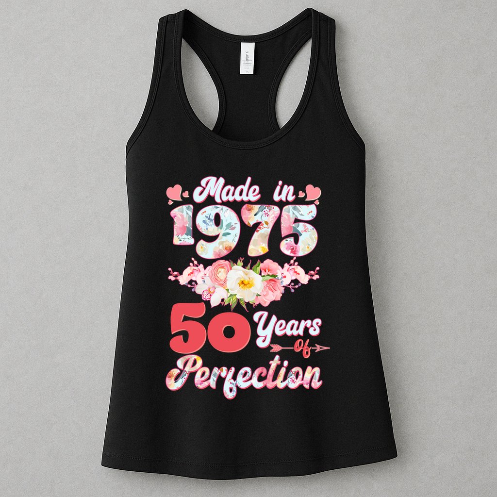 Flower Floral Made In 1975 50 Years Of Perfection Womens Tank Top