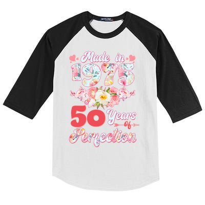 Flower Floral Made In 1975 50 Years Of Perfection Kids Colorblock Raglan Jersey