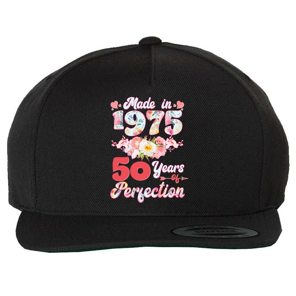 Flower Floral Made In 1975 50 Years Of Perfection Wool Snapback Cap