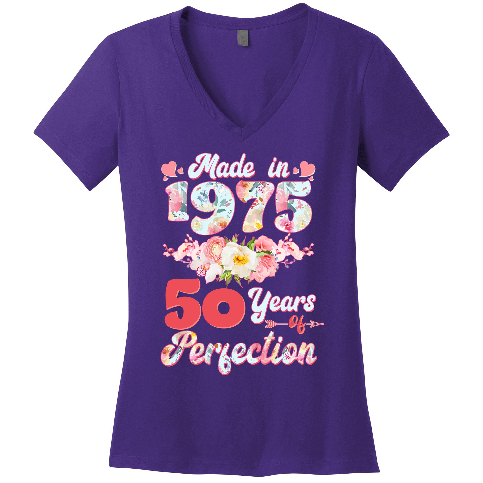 Flower Floral Made In 1975 50 Years Of Perfection Women's V-Neck T-Shirt