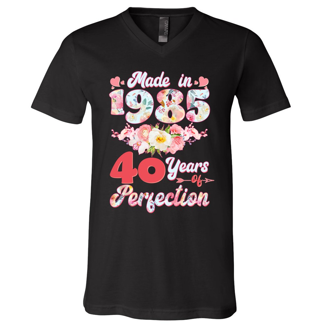 Flower Floral Made In 1985 40 Years Of Perfection V-Neck T-Shirt