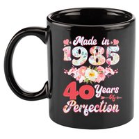 Flower Floral Made In 1985 40 Years Of Perfection 11oz C Handle Ceramic Mug