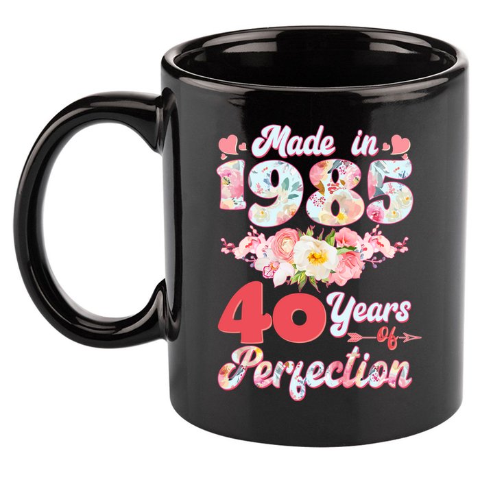 Flower Floral Made In 1985 40 Years Of Perfection 11oz C Handle Ceramic Mug