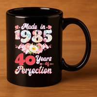 Flower Floral Made In 1985 40 Years Of Perfection 11oz C Handle Ceramic Mug