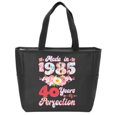 Flower Floral Made In 1985 40 Years Of Perfection Zip Tote Bag