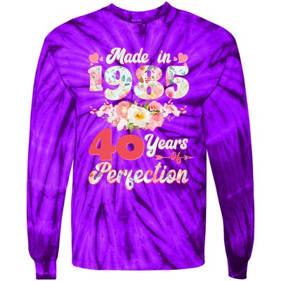 Flower Floral Made In 1985 40 Years Of Perfection Tie-Dye Long Sleeve Shirt