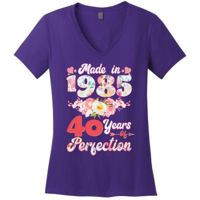 Flower Floral Made In 1985 40 Years Of Perfection Women's V-Neck T-Shirt