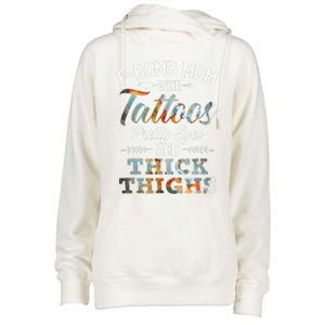 Funny FBomb Mom With Tattoos Pretty Eyes And Thick Thighs Womens Funnel Neck Pullover Hood