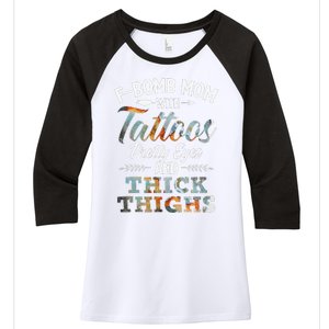 Funny FBomb Mom With Tattoos Pretty Eyes And Thick Thighs Women's Tri-Blend 3/4-Sleeve Raglan Shirt