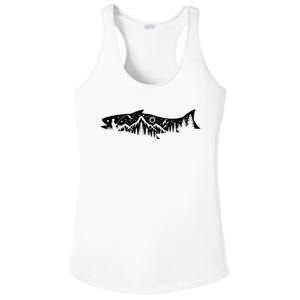 Fishing Forest Mountain Silhouette Outdoor Adventure Fishing Ladies PosiCharge Competitor Racerback Tank