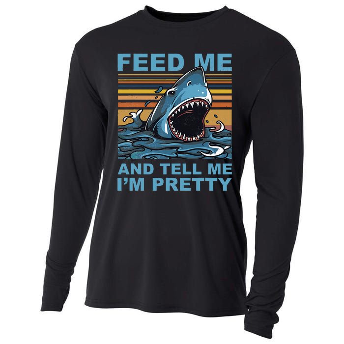 Funny Feed Me And Tell Me IM Pretty Shark Ocean Biologists Cooling Performance Long Sleeve Crew