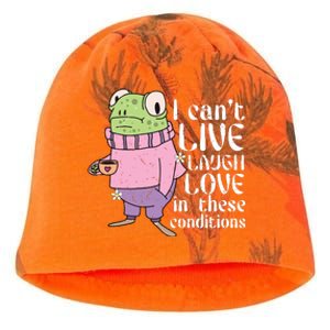 Funny Frog Meme I Cant Live Laugh Love In These Conditions Kati - Camo Knit Beanie