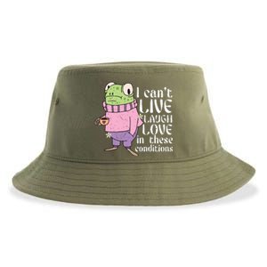 Funny Frog Meme I Cant Live Laugh Love In These Conditions Sustainable Bucket Hat