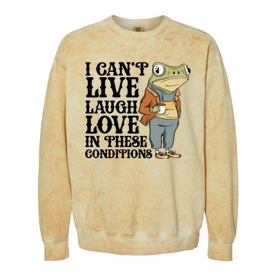 Funny Frog Meme I Cant Live Laugh Love In These Conditions Colorblast Crewneck Sweatshirt