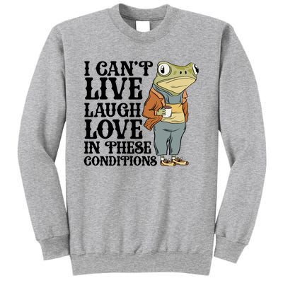 Funny Frog Meme I Cant Live Laugh Love In These Conditions Sweatshirt