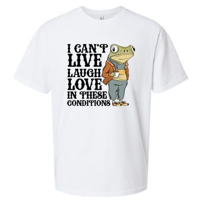 Funny Frog Meme I Cant Live Laugh Love In These Conditions Sueded Cloud Jersey T-Shirt